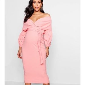 Maternity Off The Shoulder Wrap Midi Dress